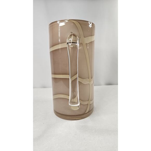 Vintage MCM Hand Blown Glass Pitcher w Handle Nude w Cream Swirls Glass Art - Picture 4 of 9